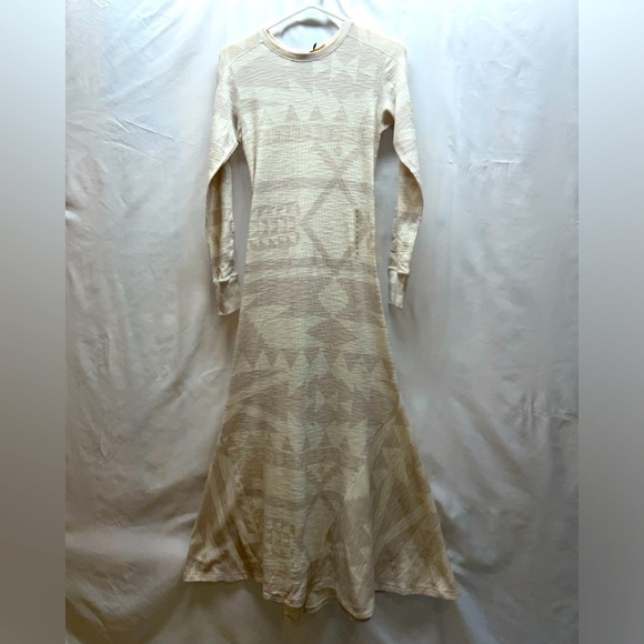 NWT Women's Polo Ralph Lauren Beige Cotton Waffle Knit Maxi Long Dress -  Small